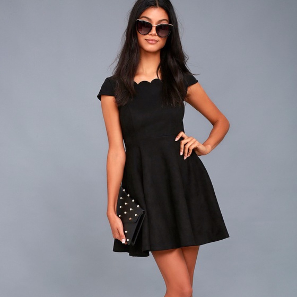 Lulus DREAMS BLACK SUEDE SKATER DRESS